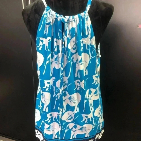 Crown & Ivy Halter round adjustable neck top, elephant pattern, loose fit - Picture 4 of 9